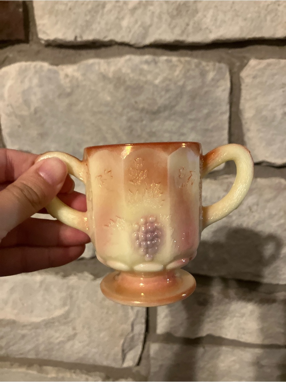 Vintage Kanawha Peach Sunset Swirl Slag Glass Cream & Sugar Set Multi-Toned - Picture 3 of 16